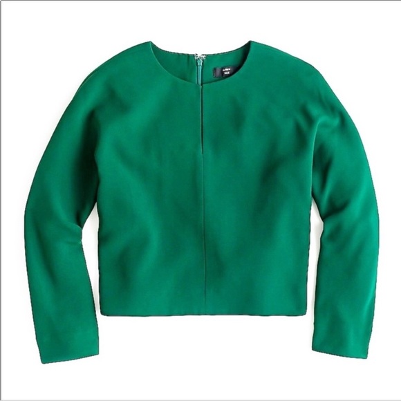 J.Crew Cropped long-sleeve top in 365 crepe Emerald Jade Green Size 6 - Picture 10 of 16